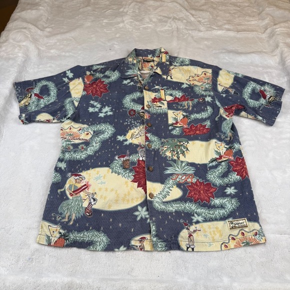 Tommy Bahama Other - Tommy Bahama Mens Christmas Hula Girl Silk Blend Button Down Shirt Navy Blue L‎